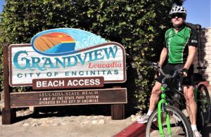 Shane on bike at Grandview Beach Access Leucadia California